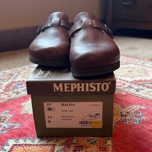 Women's Mephisto Halina Dark Brown Leather Clogs - Size EU 38